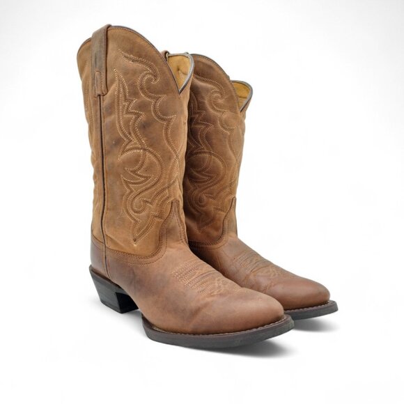 Laredo Maddie Women's Size 8.5 W Distressed Tan Embroidered R Toe Mid Calf Boots - Picture 7 of 16